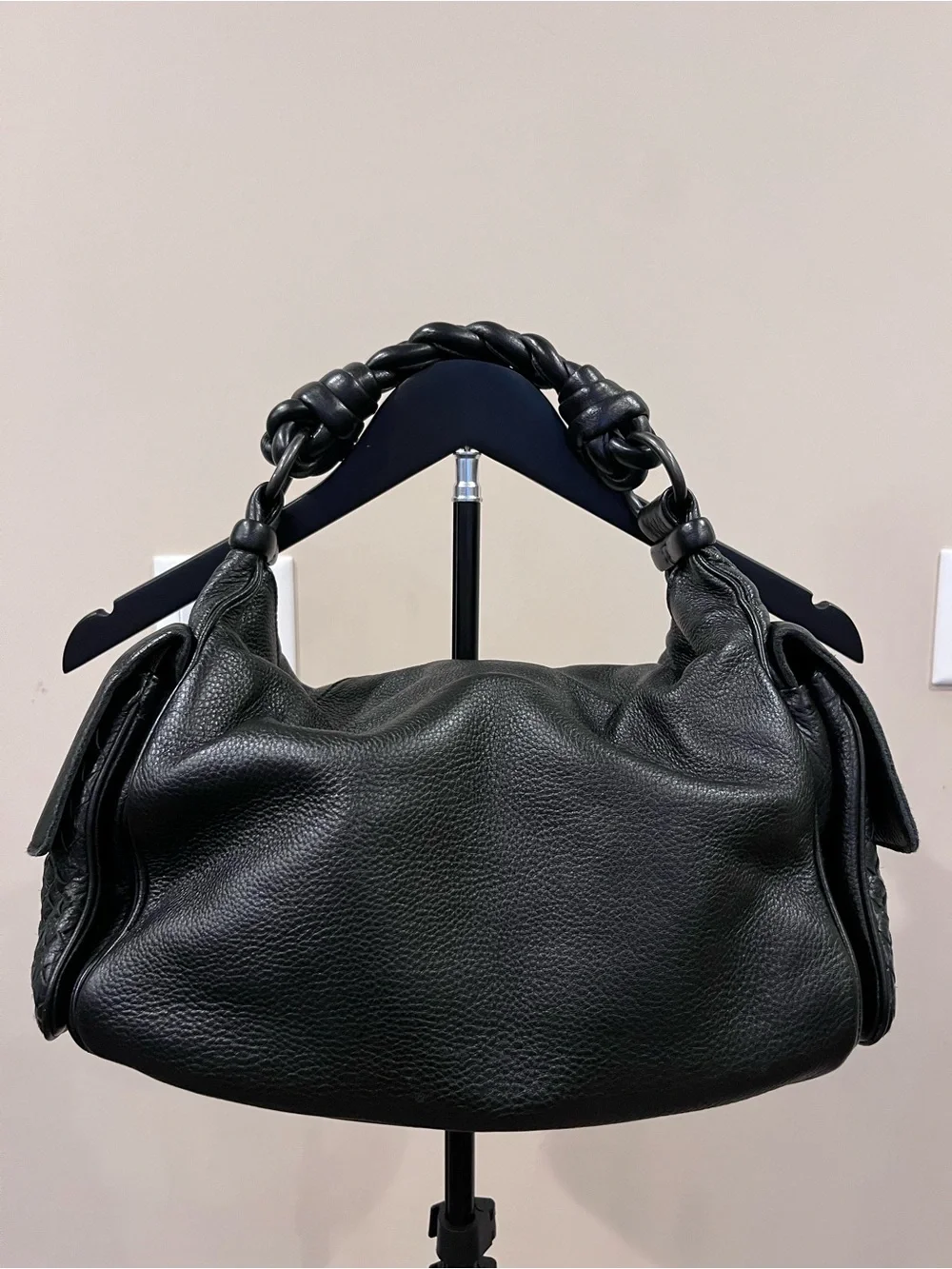 BOTTEGA VENETA CERVO COCKER HOBO BLACK LEATHER BAG WITH DUST BAG